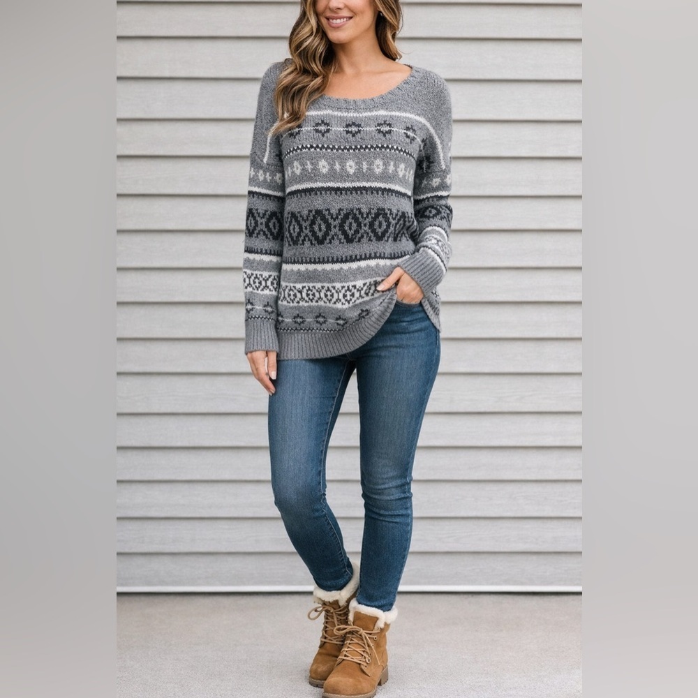 Gray Fair Isle Patterned Women's Sweater Sz M